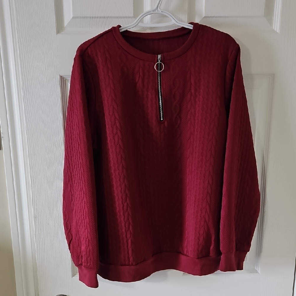 Red Cable Knit Pullover Sweater